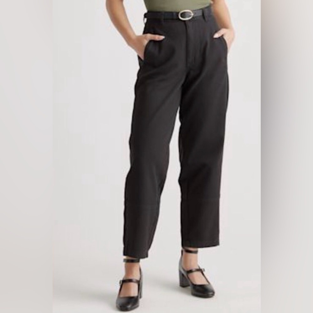 Quince Women Organic Stretch Cotton Twill Barrel Pants Black 8